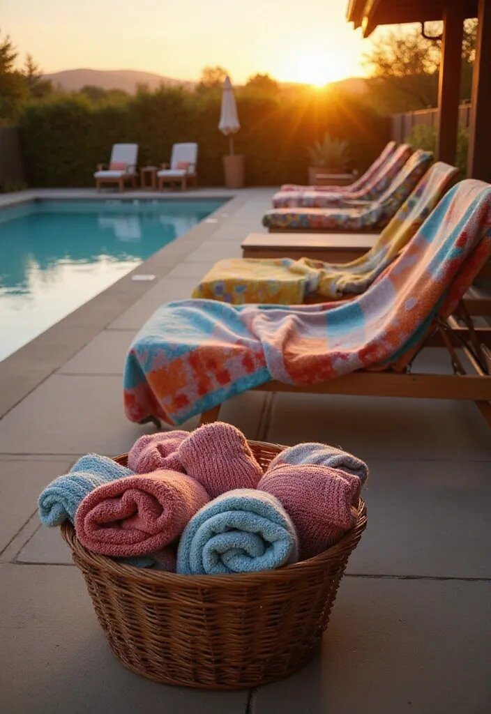 21 Stunning Pool Deck Decorating Ideas That Will Make You Want to Dive Right In! - 20. Cozy Poolside Blankets