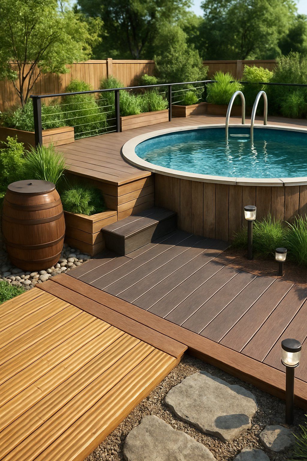 24 Inspiring Pool Deck Designs 23 pool deck for above ground pools ideas featuring the idea of Eco-Friendly Deck Materials.