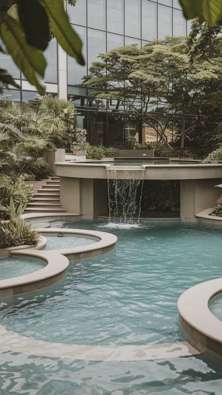 20 Pool Designs That Will Make a Splash in Your Outdoor Space 15 14. Multi-Level Pool with Waterfalls