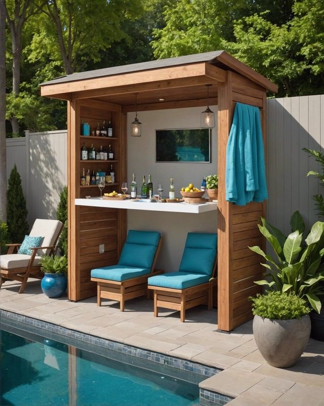 Revamp Your Poolside Paradise: 20 Cabana Ideas 20 Compact Cabana with Murphy Bar and Stools