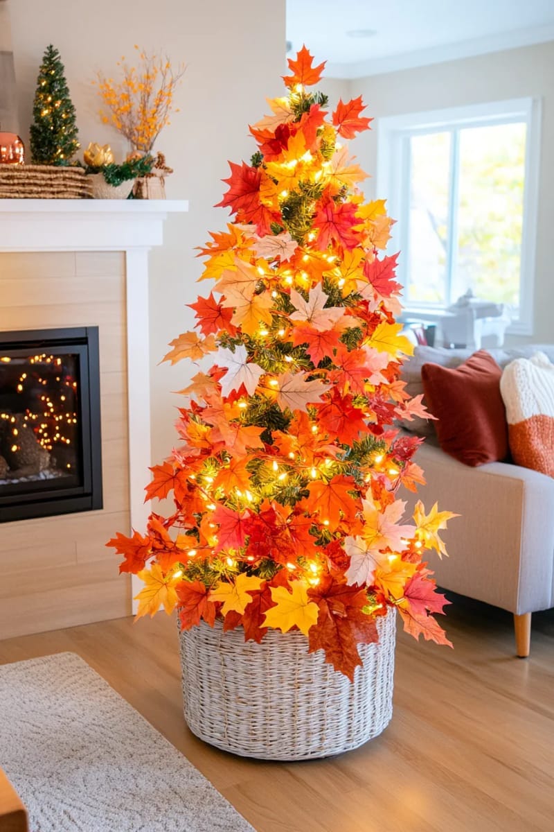maple leaf garland and copper fairy lights for cozy fall glow 1