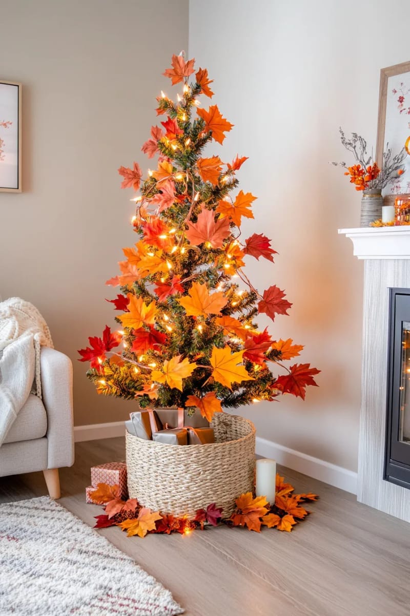maple leaf garland and copper fairy lights for cozy fall glow 1