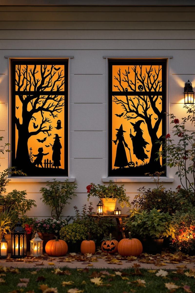 21 Spooky Hacks for Unique Halloween Home Decorations Ideas 8 shadow silhouette cutouts on windows for a haunted house effect 1
