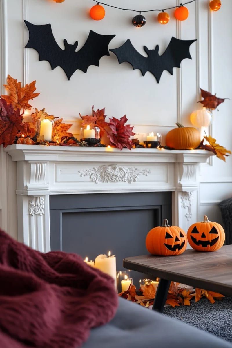 21 Spooky Hacks for Unique Halloween Home Decorations Ideas 27 hanging bats made from felt and suspended from the ceiling 1