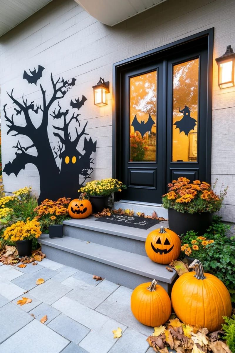 21 Spooky Hacks for Unique Halloween Home Decorations Ideas 9 shadow silhouette cutouts on windows for a haunted house effect 1
