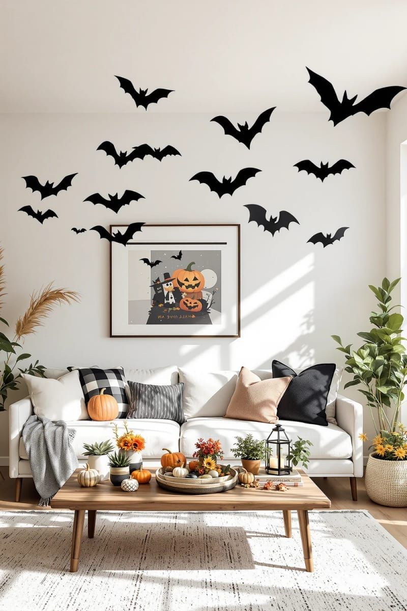 21 Spooky Hacks for Unique Halloween Home Decorations Ideas 28 hanging bats made from felt and suspended from the ceiling 1