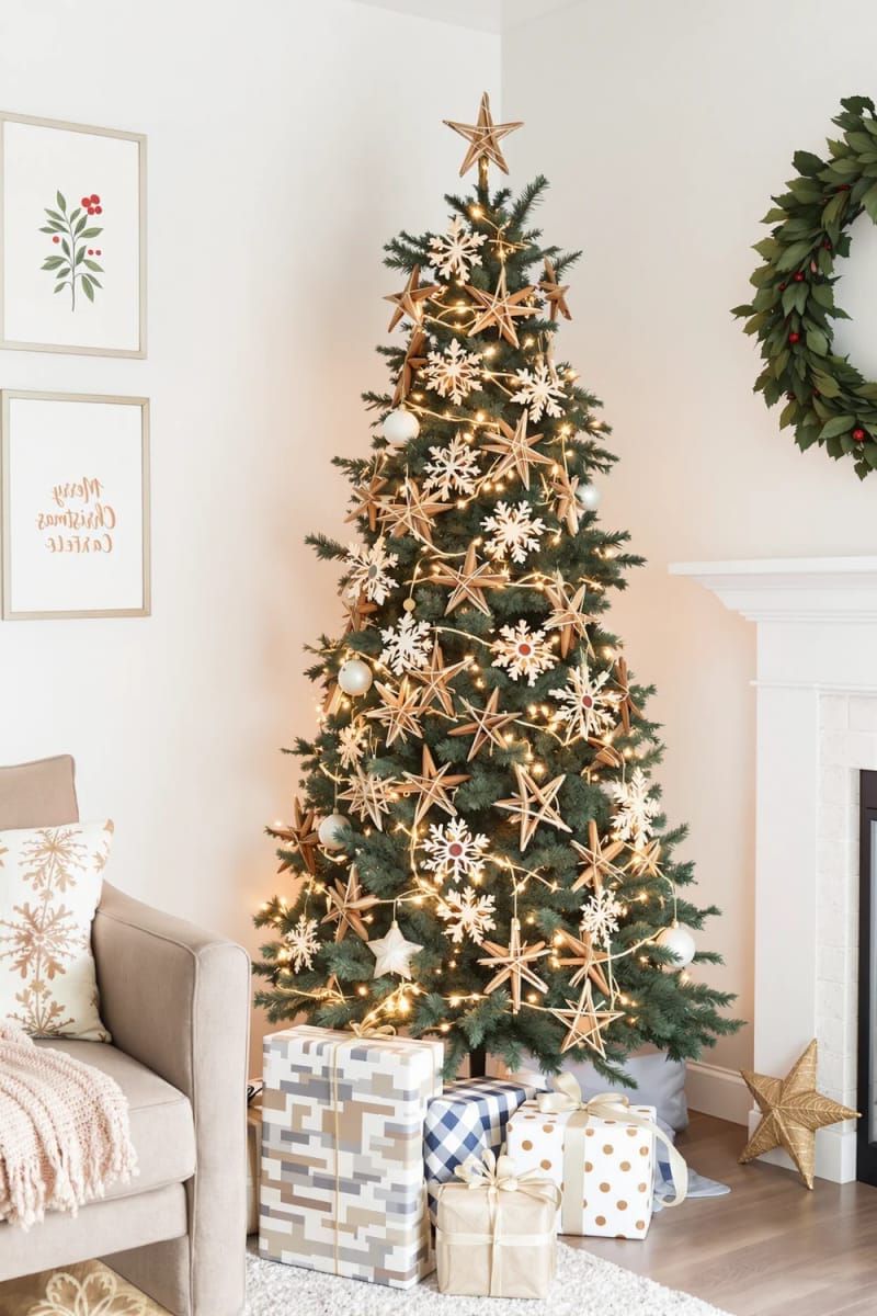 31 Cozy Rustic Decor Ideas for a Warm Xmas 11 cinnamon stick stars tied with twine and hung as christmas tree ornaments 1