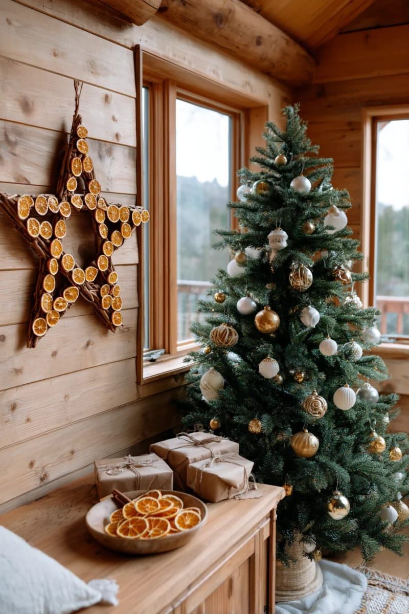31 Cozy Rustic Decor Ideas for a Warm Xmas 34 star-shaped wall art made from dried orange slices and cinnamon sticks 1