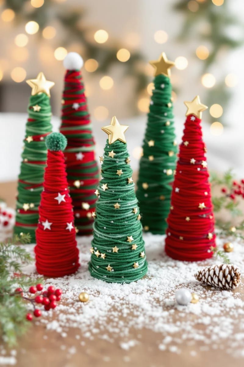 Dazzling DIY Xmas Decor: 31 Must-Try Ideas 31 mini christmas trees made from wrapped yarn cones 1
