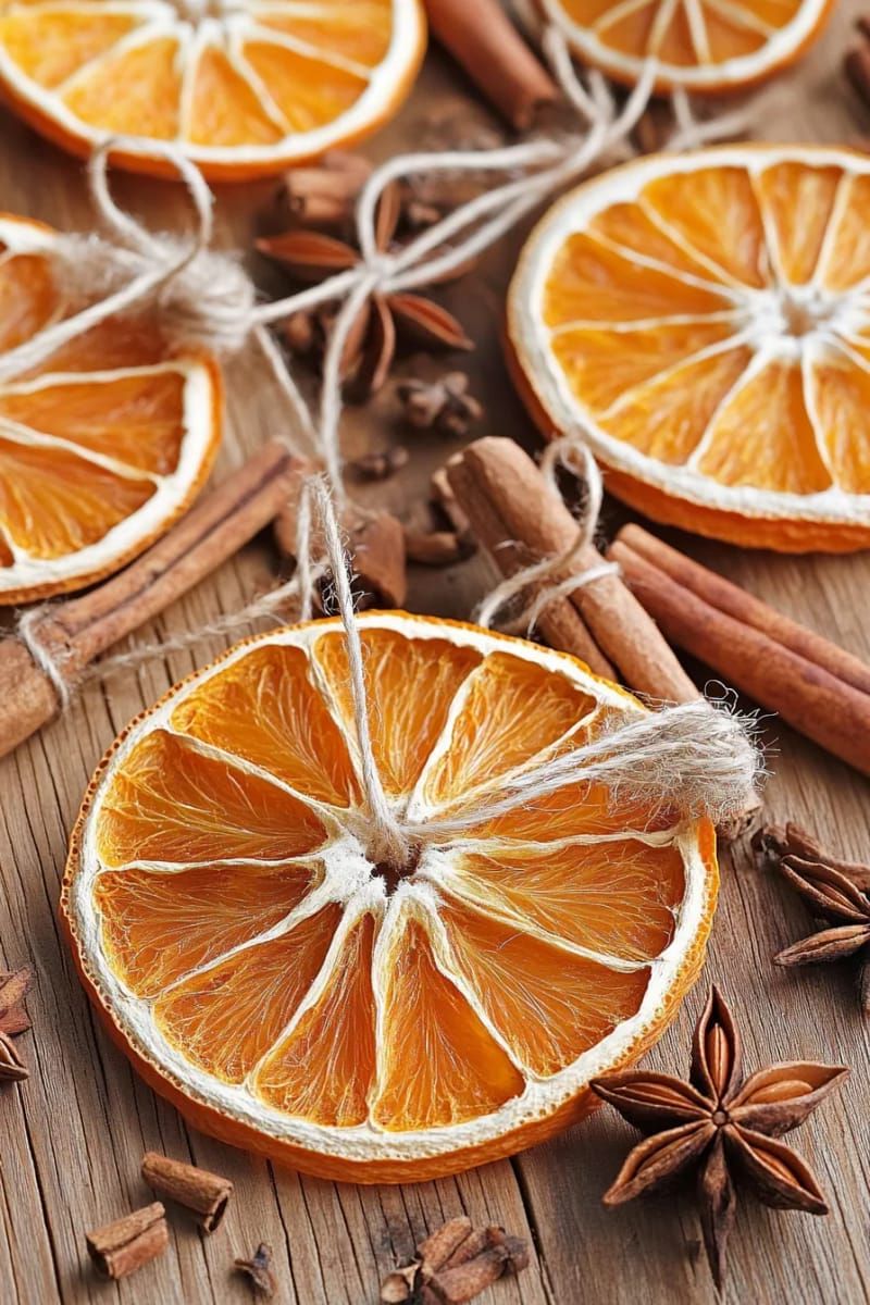 Dazzling DIY Xmas Decor: 31 Must-Try Ideas 17 dried orange slices with cinnamon and star anise as fragrant ornaments 1