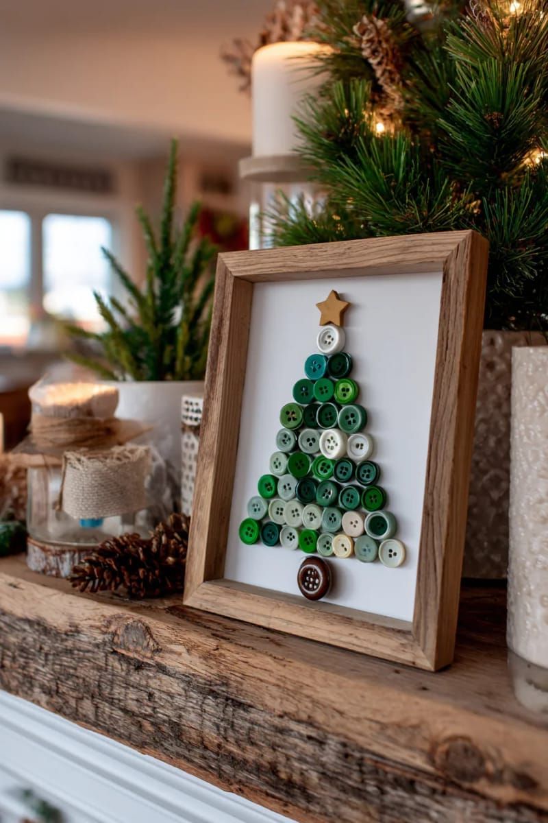Dazzling DIY Xmas Decor: 31 Must-Try Ideas 55 framed mini christmas tree made from layered green buttons 1