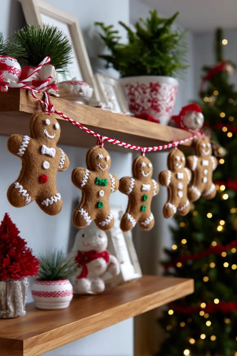 Dazzling DIY Xmas Decor: 31 Must-Try Ideas 14 felt gingerbread men garland with mini candy cane accents 1