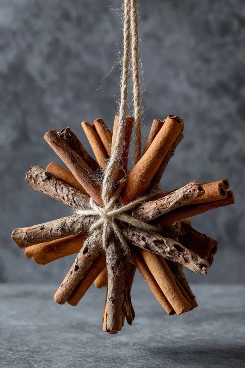 Dazzling DIY Xmas Decor: 31 Must-Try Ideas 63 hanging starburst made from cinnamon sticks and twine 1