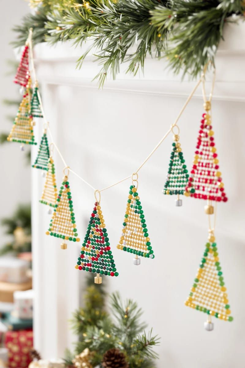 Dazzling DIY Xmas Decor: 31 Must-Try Ideas 7 beaded triangle trees strung together for a playful room garland 1