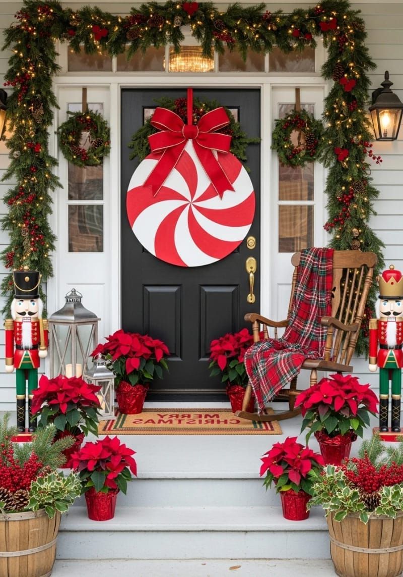 Dazzling DIY Xmas Decor: 31 Must-Try Ideas 2 oversized peppermint swirl door hanger using painted cardboard and ribbon 1