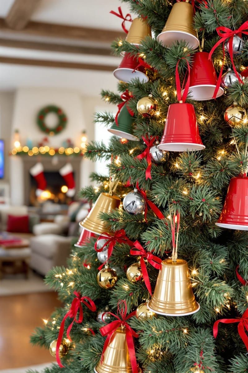 Dazzling DIY Xmas Decor: 31 Must-Try Ideas 47 bell-shaped ornaments from painted plastic cups and jingle bells 1