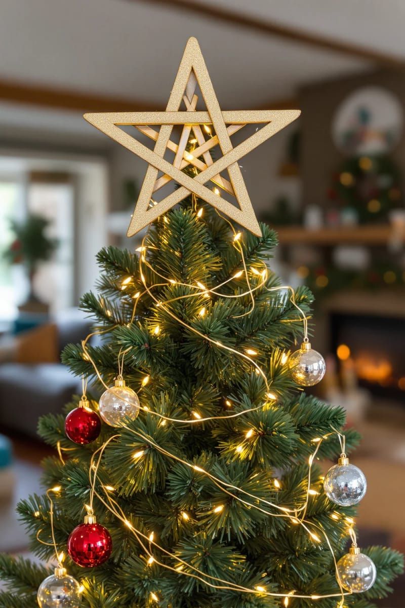 Dazzling DIY Xmas Decor: 31 Must-Try Ideas 15 glittery 3d star crafted from popsicle sticks for tree toppers 1
