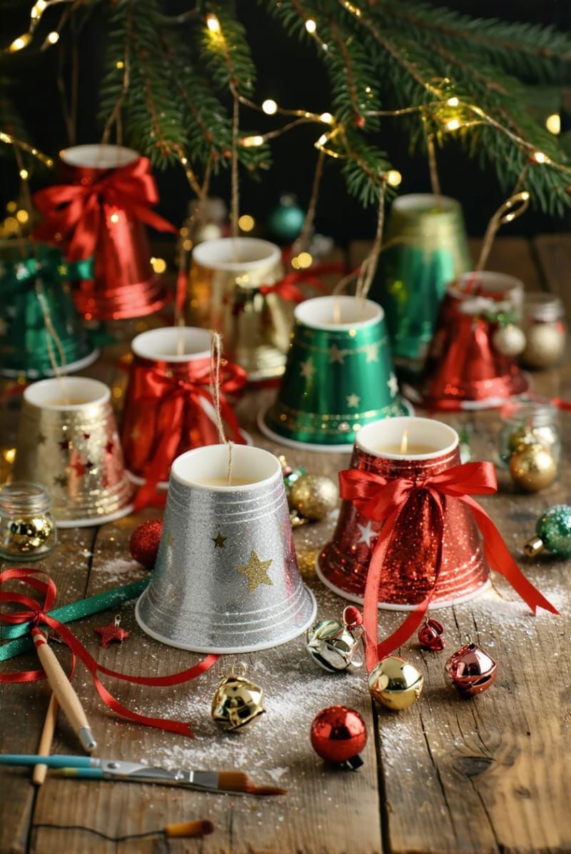 Dazzling DIY Xmas Decor: 31 Must-Try Ideas 46 bell-shaped ornaments from painted plastic cups and jingle bells 1
