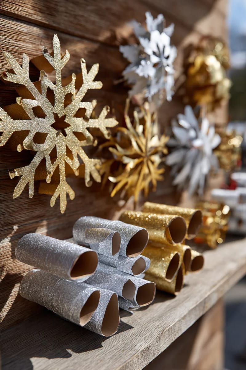 Dazzling DIY Xmas Decor: 31 Must-Try Ideas 40 toilet paper roll snowflakes painted metallic for budget wall art 1