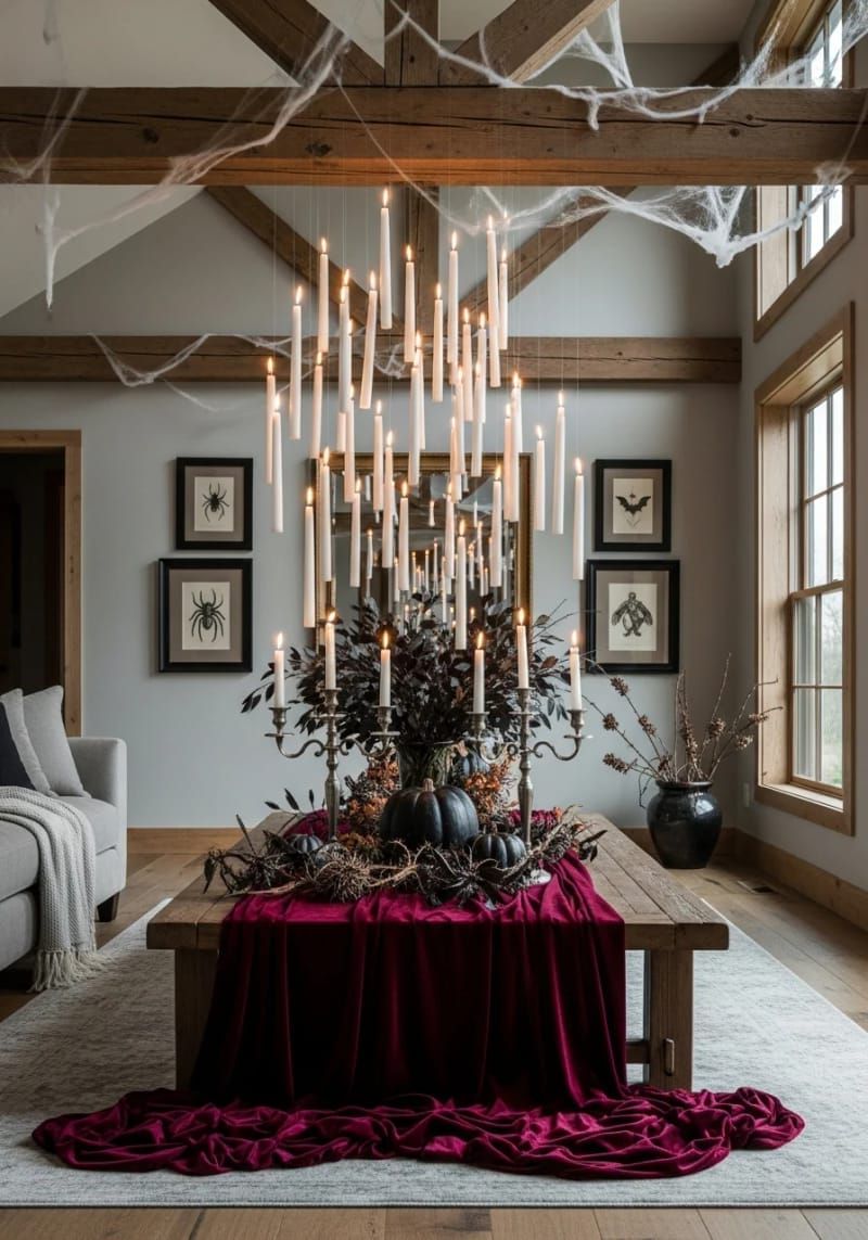 Spooky Chic: 21 Must-Try Halloween Party Decor Ideas! 25 eerie floating candle installation inspired by haunted castles 1