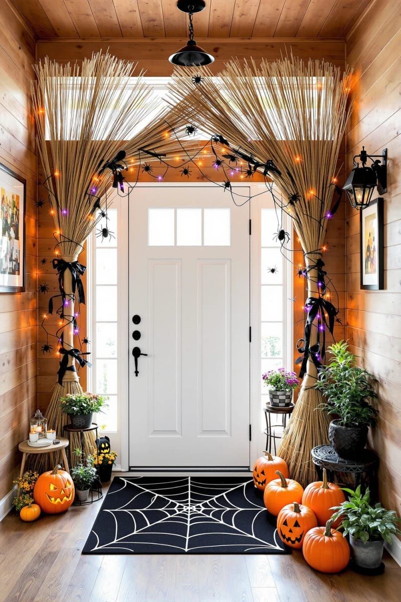 Spooky Chic: 21 Must-Try Halloween Party Decor Ideas! 17 hanging upside-down broomsticks as a magical entryway arch 1