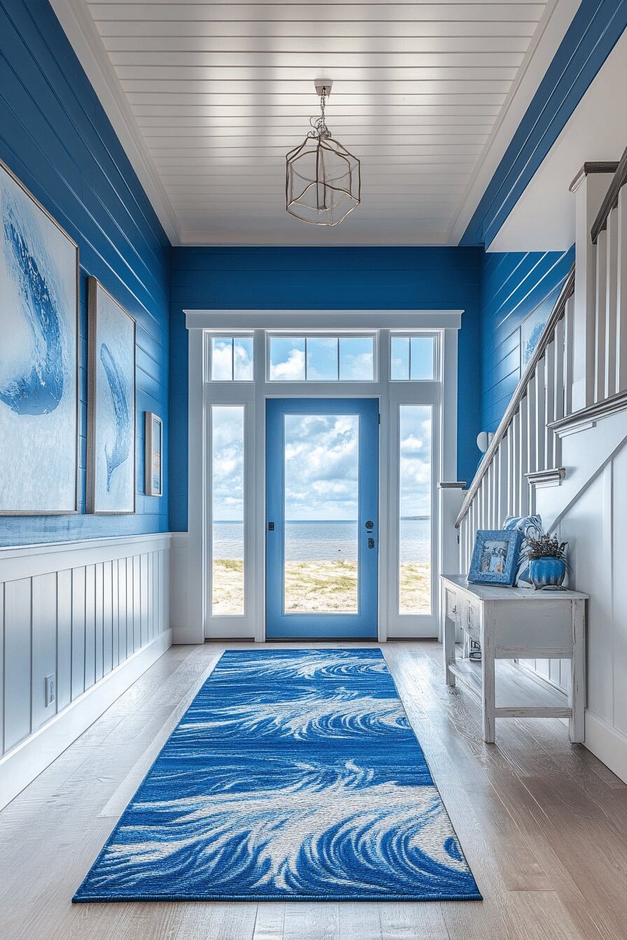 26. Oceanic Blue Barndominium Entry Designs