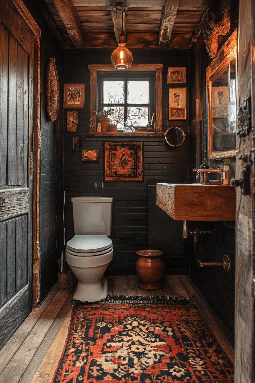 23. Boho Black Bathroom Ideas