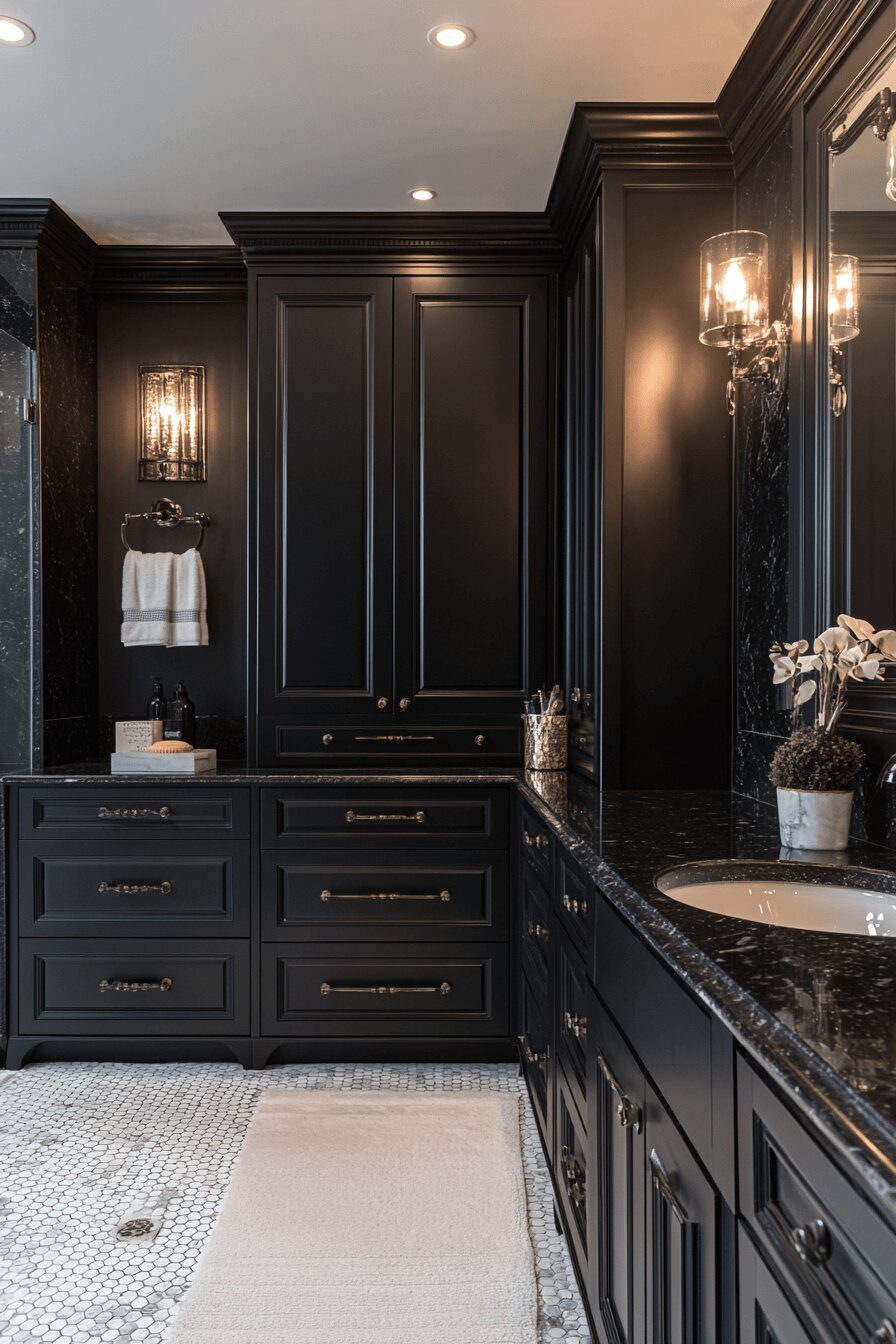 22. Black Bathroom With Transitional Style