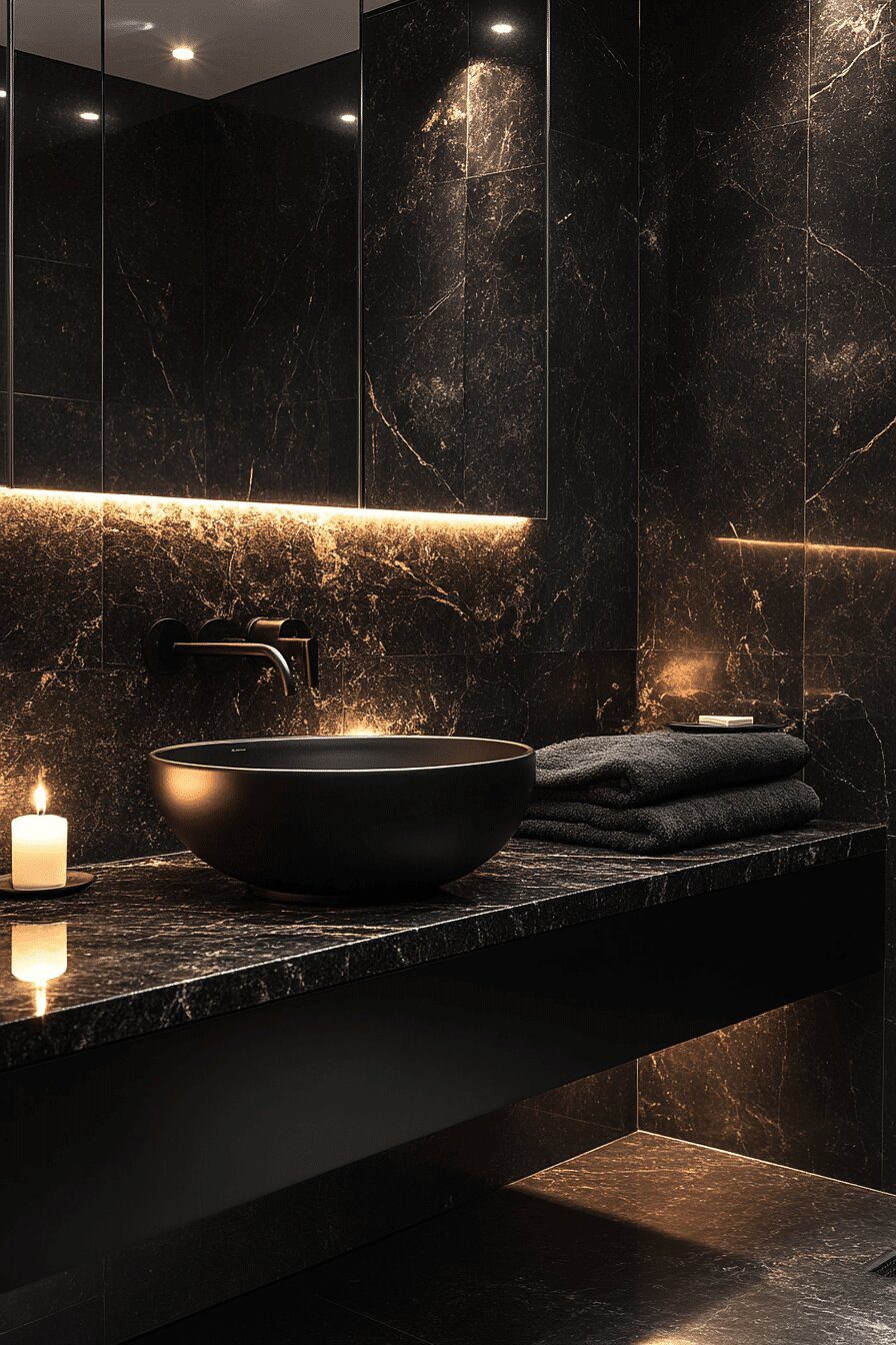 2. Onyx Black Bathroom, Slick and Deep