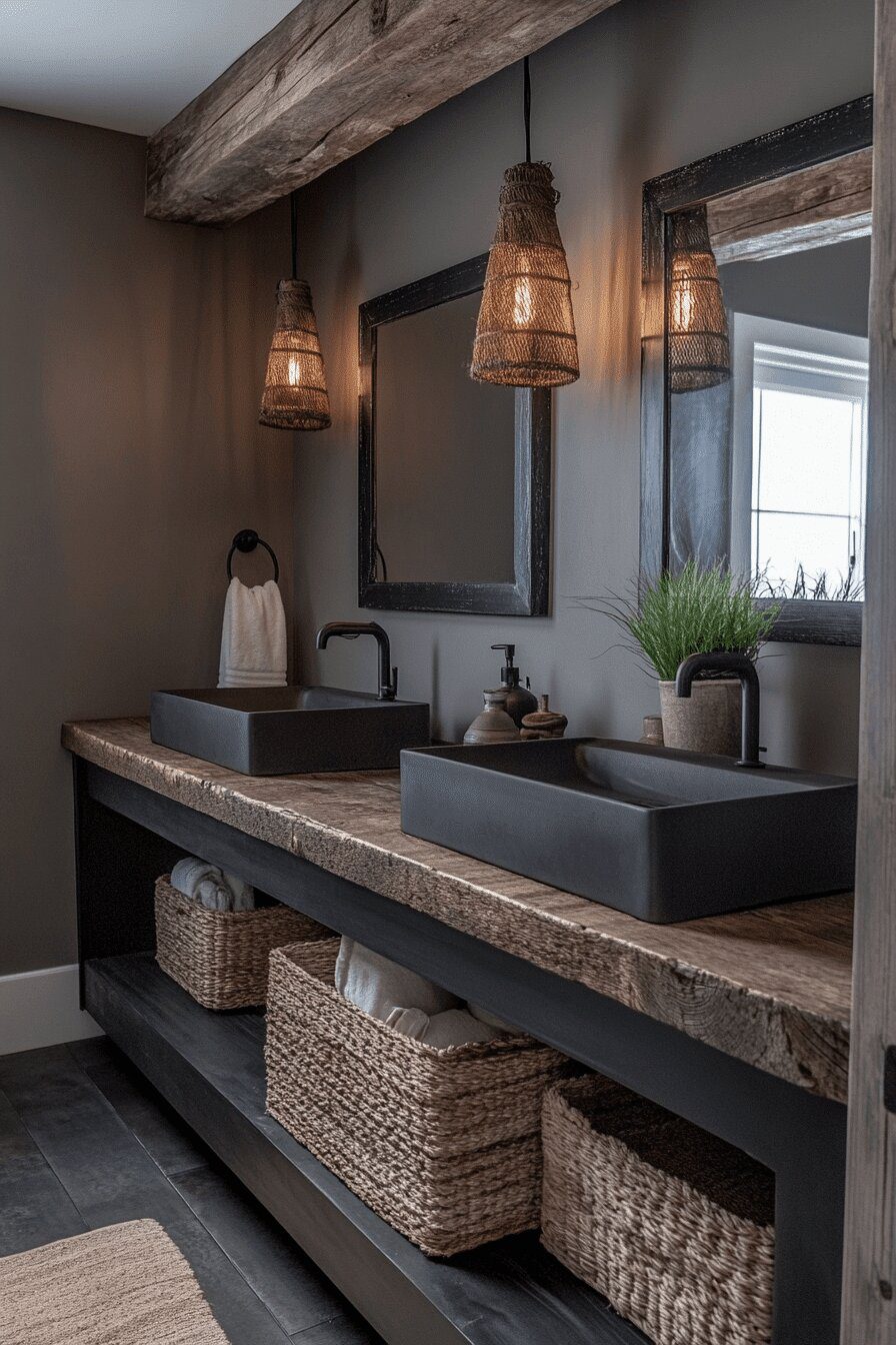 24. Black Industrial Farmhouse Bathroom