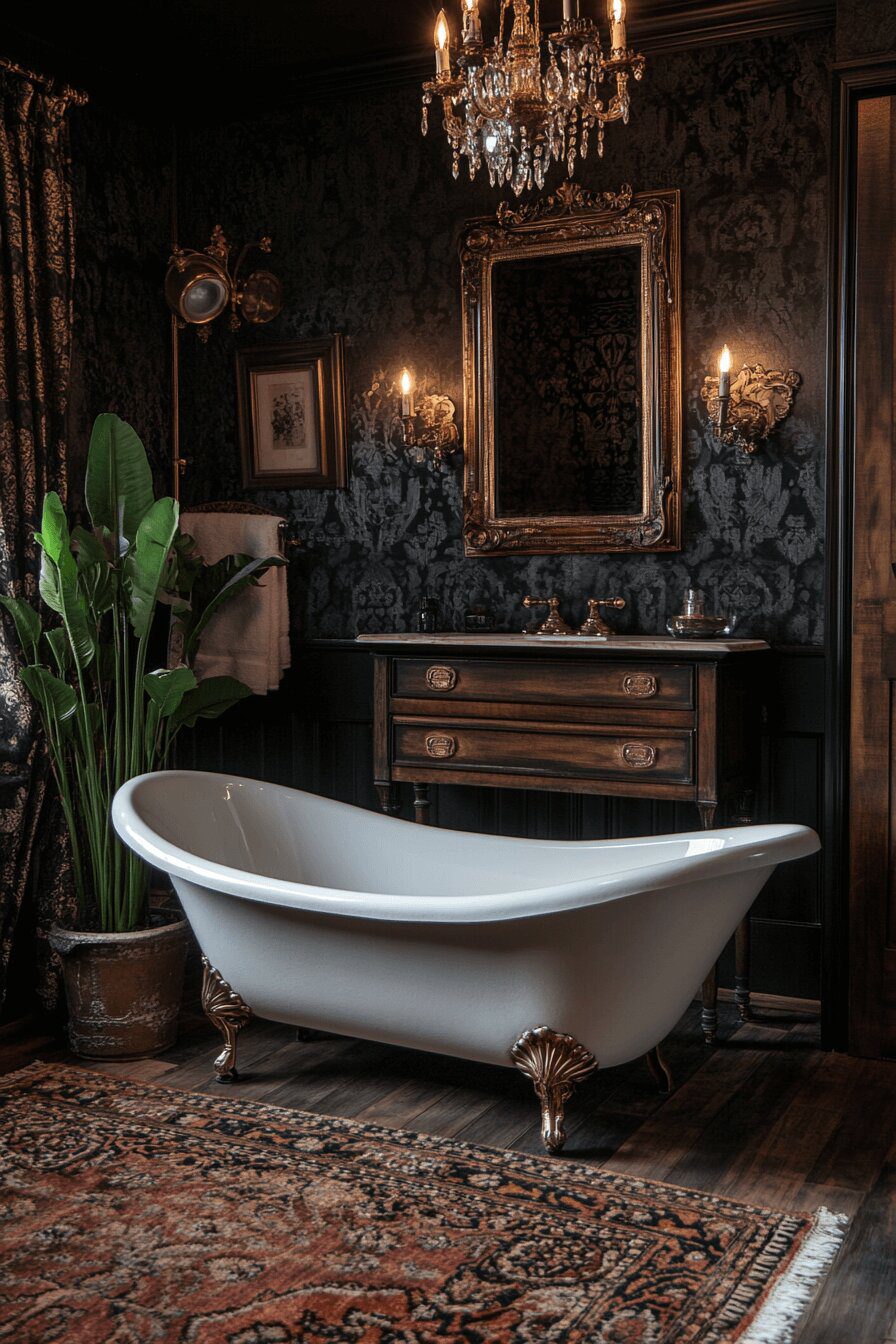 19. Victorian Black Bathroom Elegance