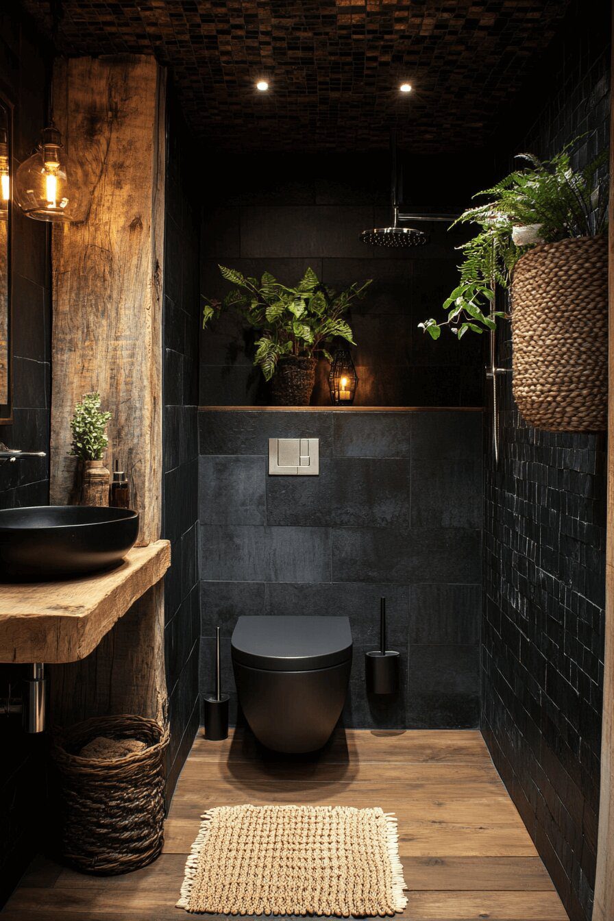 16. Black Bathroom That's Eco-Friendly