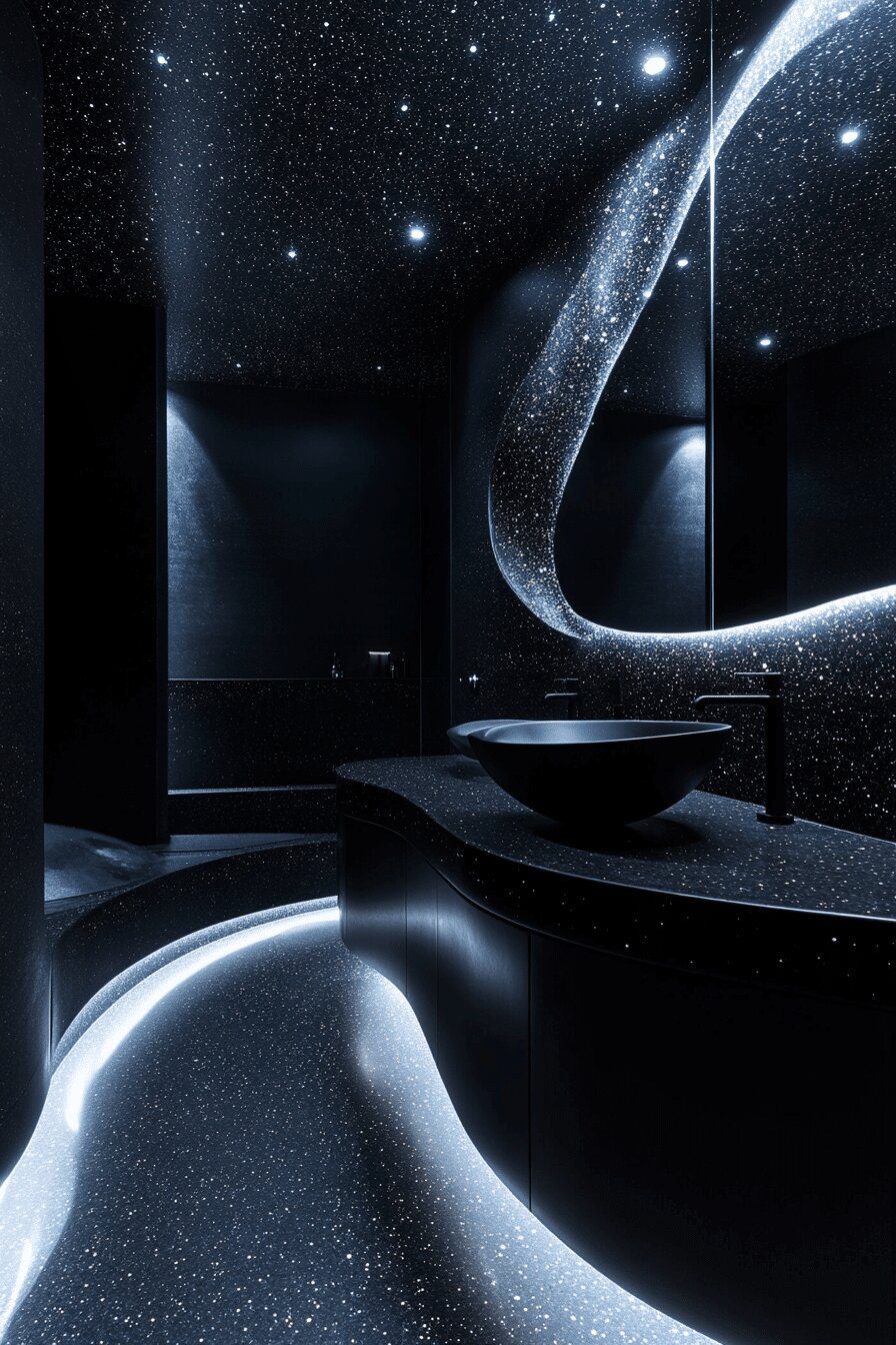 25. Black Tech Bathroom, Futuristic Look