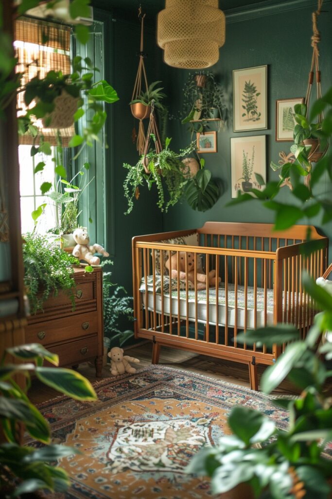 25. Leafy Green Boho Nursery
