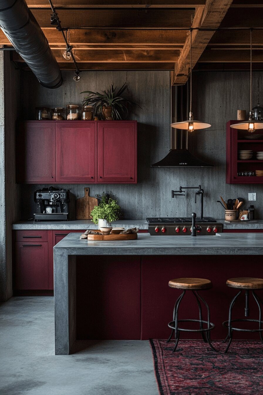15. City-Chic Burgundy Kitchen Flair