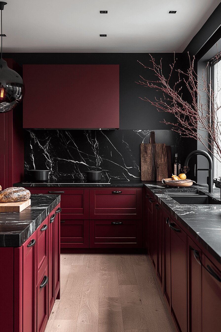 2. Glossy Crimson Kitchen Appeal