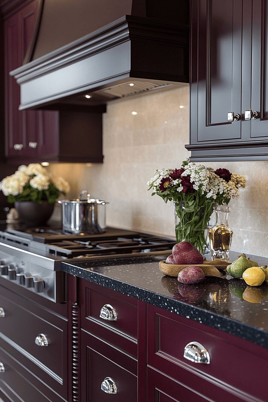 29. Burgundy Cabinets with Quartz Harmony