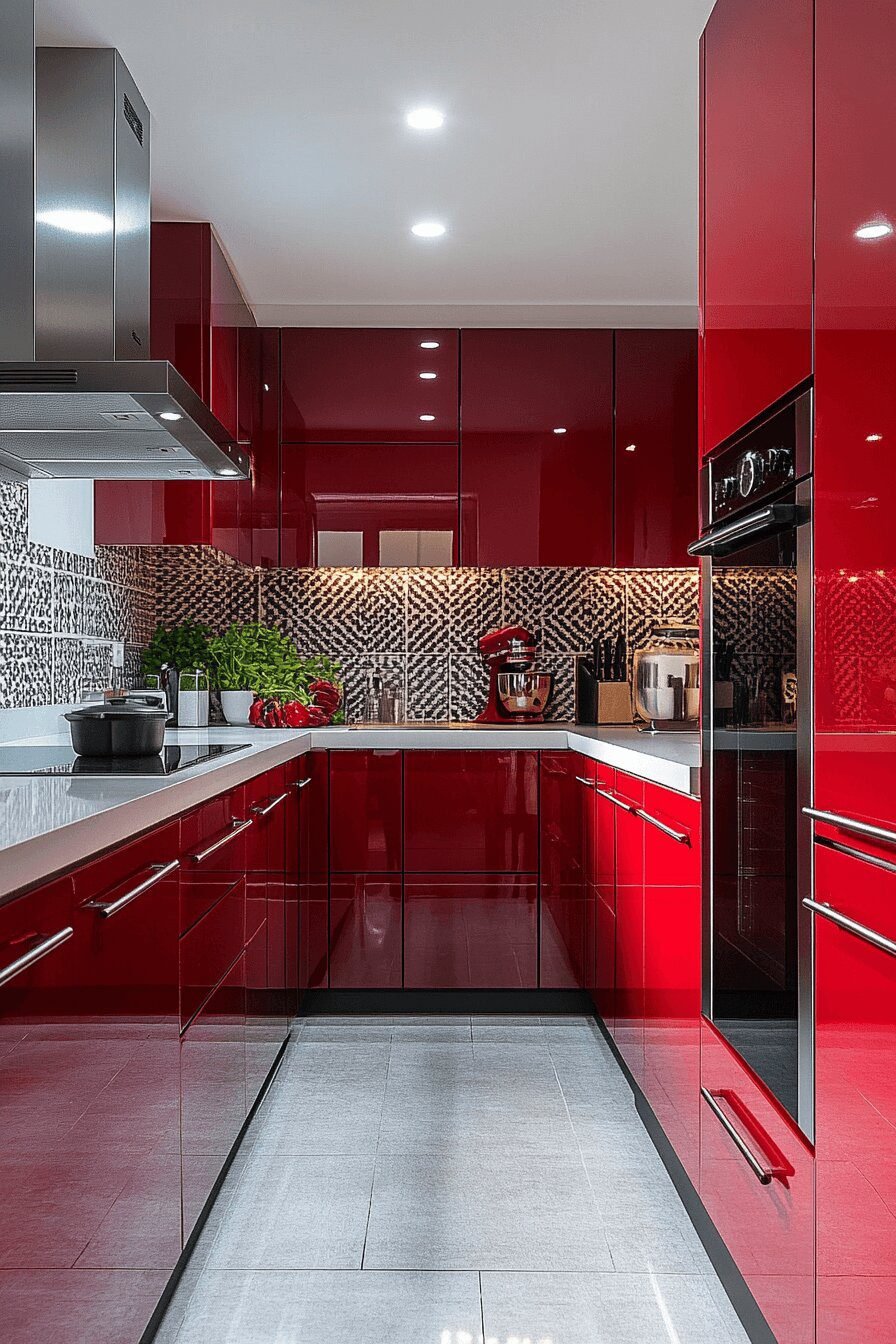 19. Burgundy Kitchen with Futuristic Edge