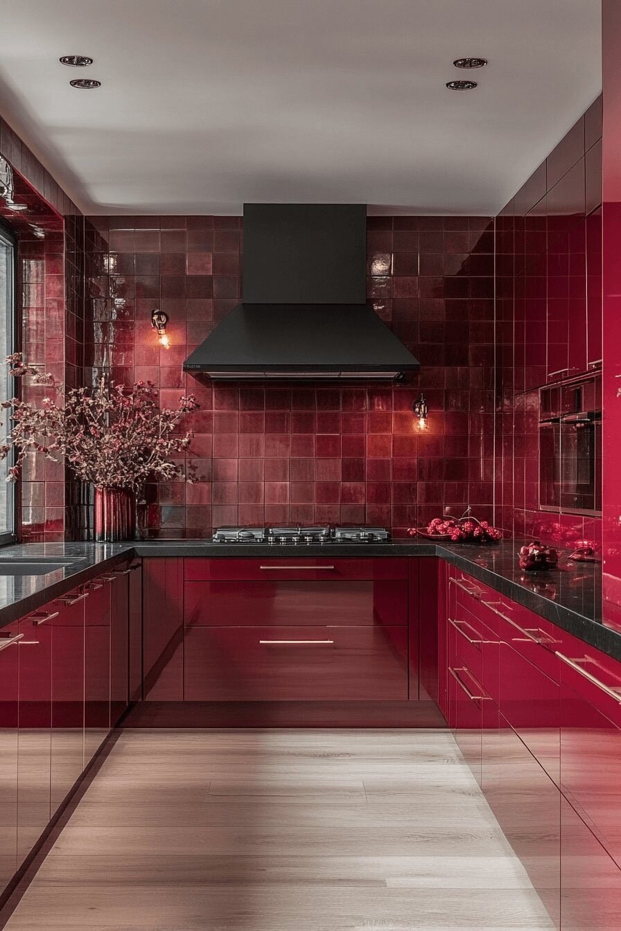 26. Warm Burgundy Kitchen Unity