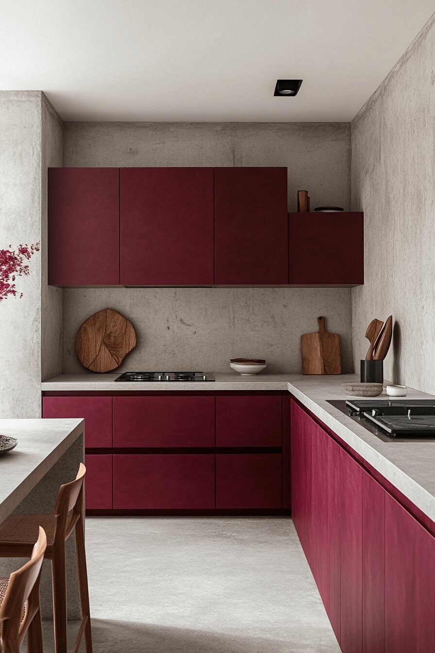 22. Burgundy Minimalist Kitchen Bliss