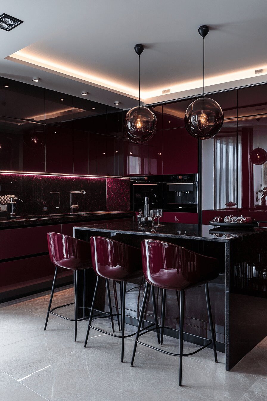 11. High-Gloss Burgundy Kitchen Shine