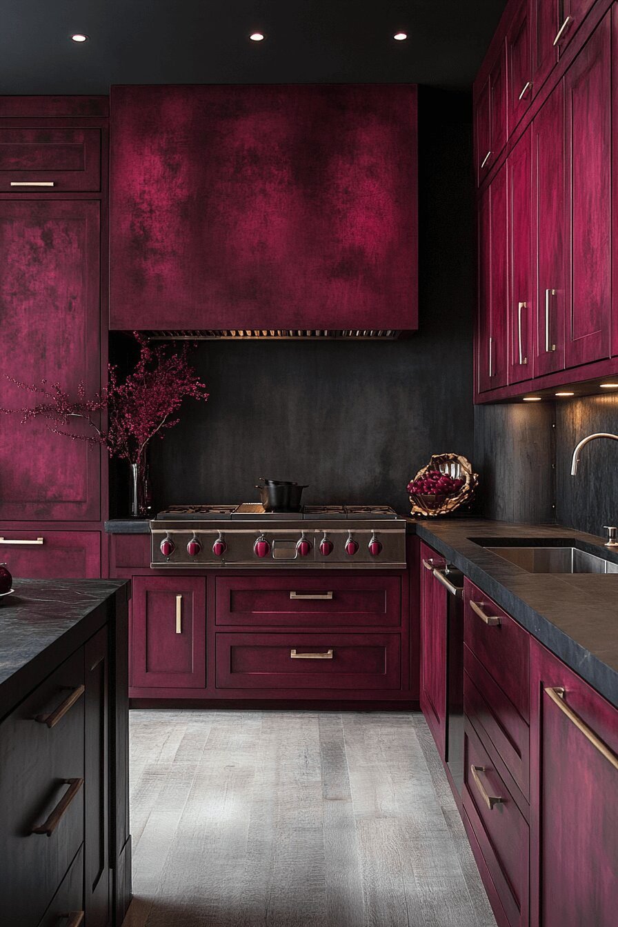 9. All-Over Burgundy Kitchen Unity