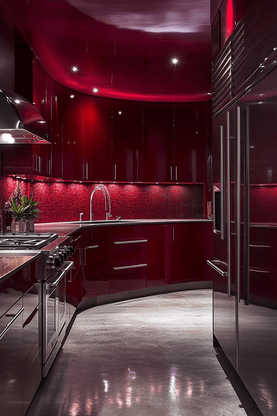 1. Bright Modern Burgundy Kitchen