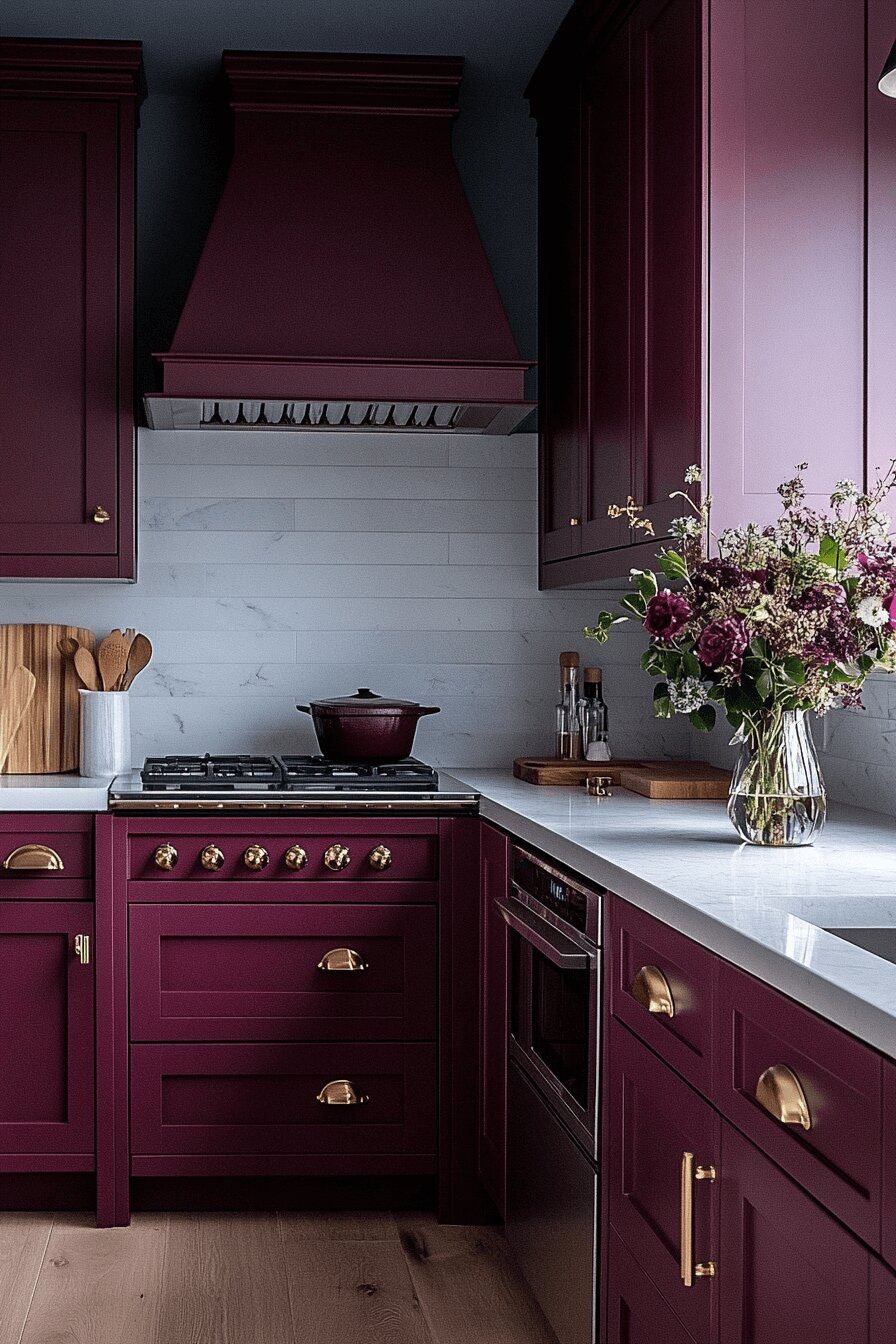 14. Coastal Kitchen with Burgundy Cabinets