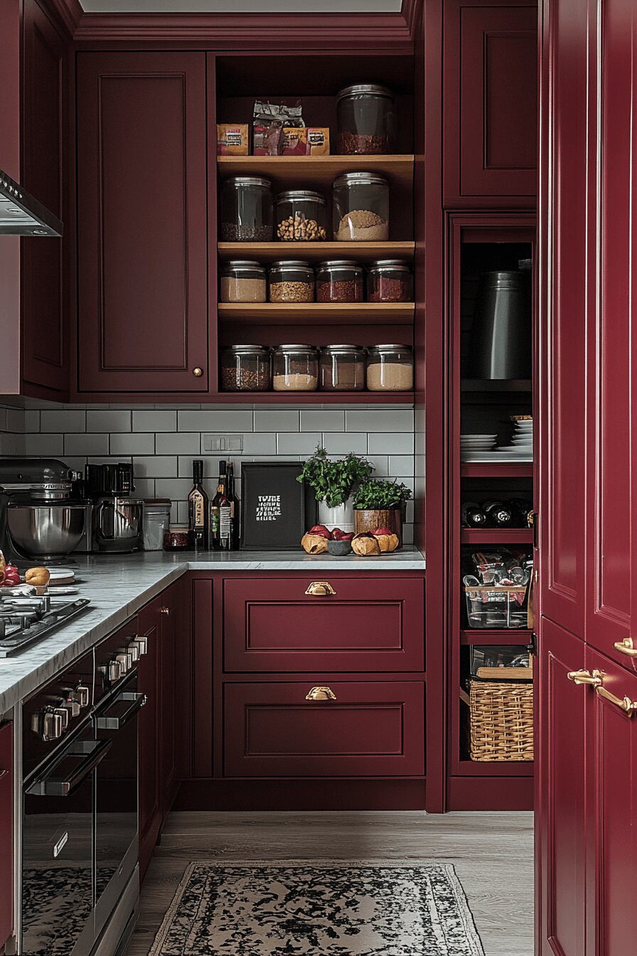 24. Small-Space Burgundy Kitchen Charm