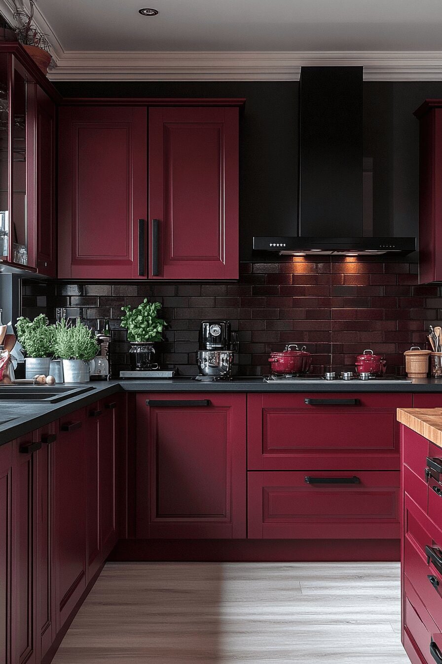 25. Smart Burgundy Kitchen Layout