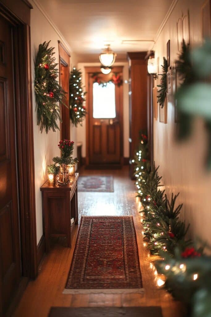 26. Slim Hallway Christmas Decor