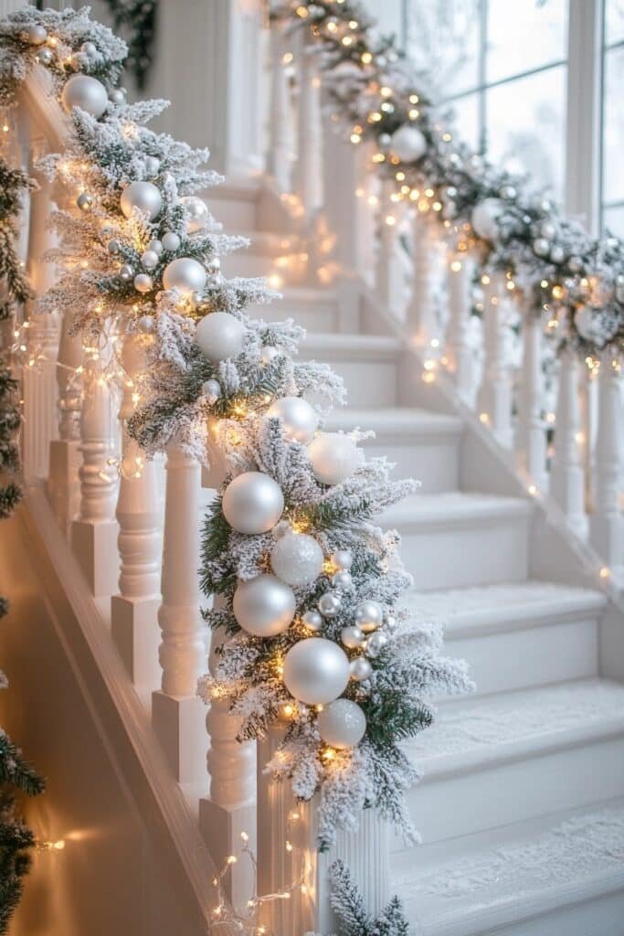 5. Snowy Staircase Decorating Delight