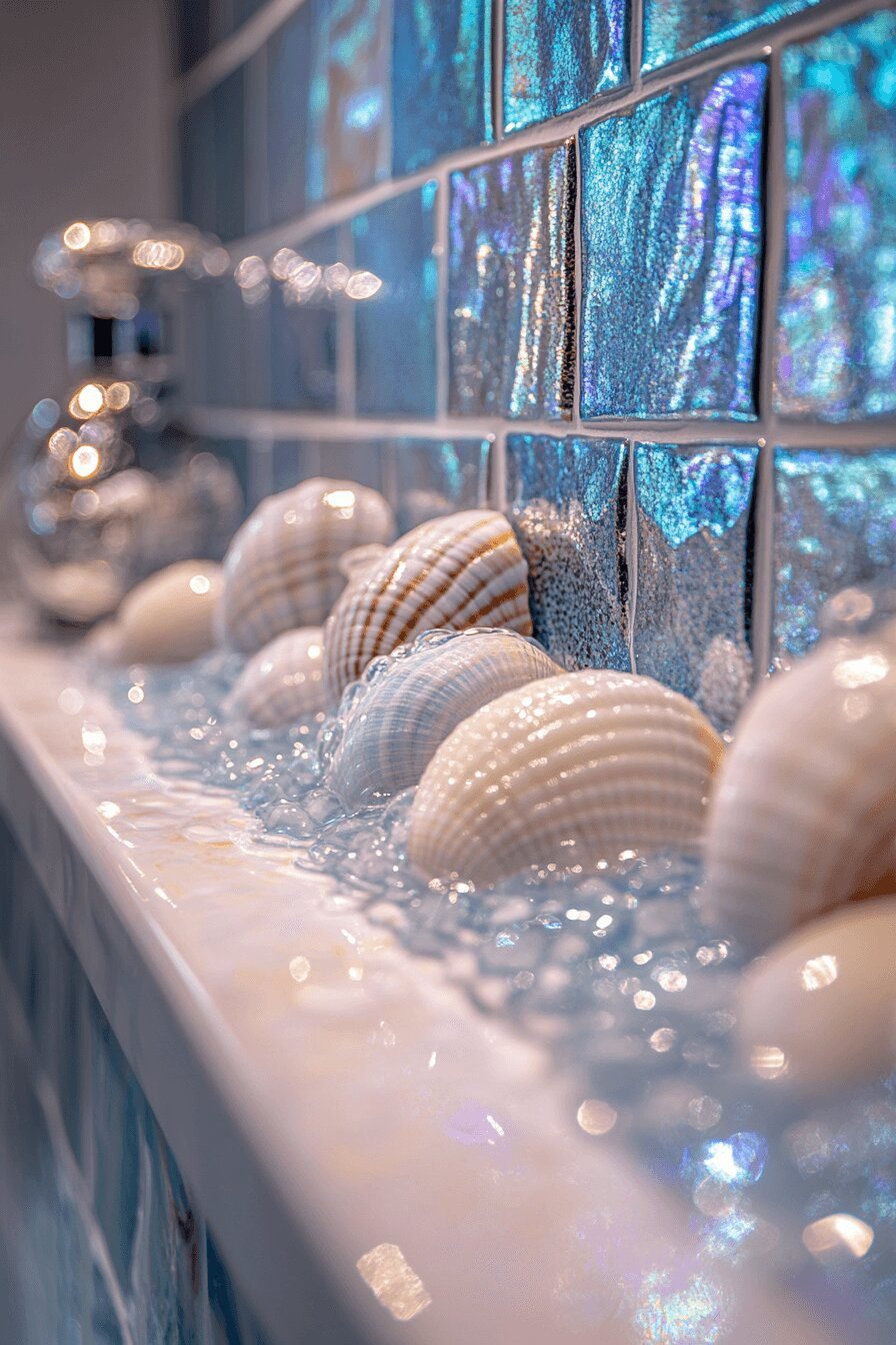 14. Shimmering Seashell Coastal Shower