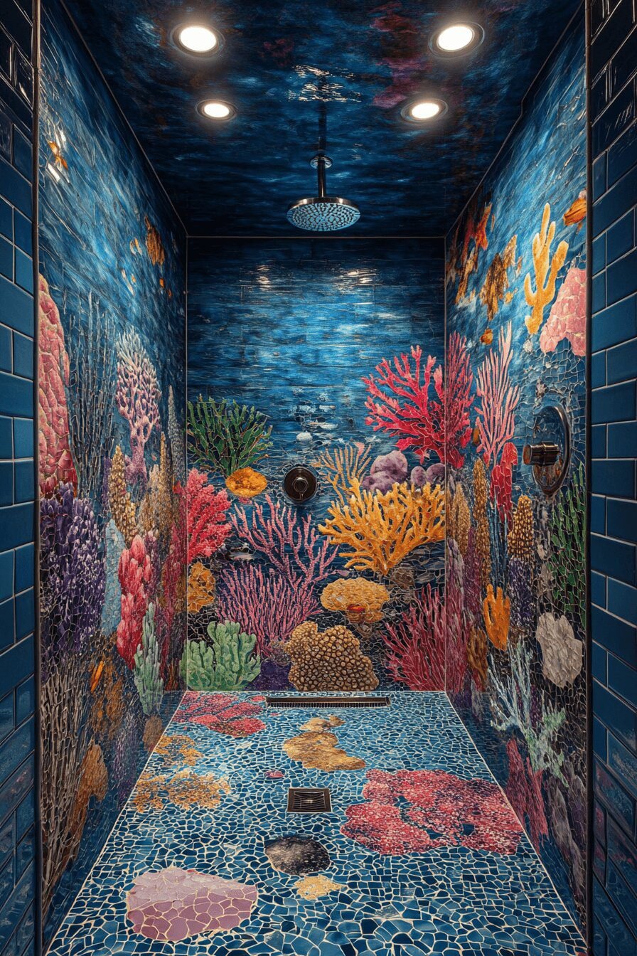 23. Vibrant Coral Coastal Shower